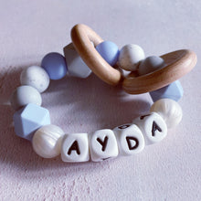 Load image into Gallery viewer, Personalised Silicone Teething Ring - Baby Blue/Pearl
