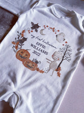 Load image into Gallery viewer, Personalised First Halloween Baby Vest My first Halloween Babygrow Pumpkin Baby's First Halloween Trick or Treat 1st Halloween Personalised Romper