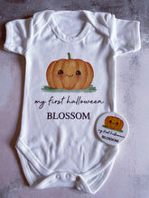 Load image into Gallery viewer, Cute Pumpkin Personalised babygrow / Sleepsuit