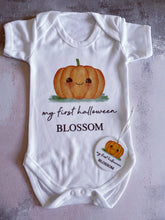 Load image into Gallery viewer, Cute Pumpkin Personalised babygrow / Sleepsuit