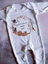 Load image into Gallery viewer, Personalised First Halloween Baby Vest My first Halloween Babygrow Pumpkin Baby's First Halloween Trick or Treat 1st Halloween Personalised Romper