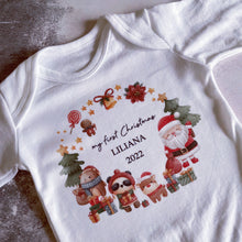 Load image into Gallery viewer, Christmas Animal Friends Personalised babygrow / Sleepsuit