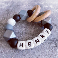 Load image into Gallery viewer, Personalised Silicone Teething Ring - Metallic Silver/Black