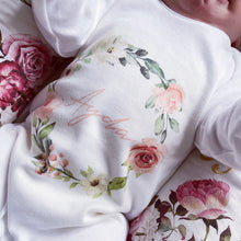 Load image into Gallery viewer, Personalised Summer Rose Wreath babygrow / Sleepsuit