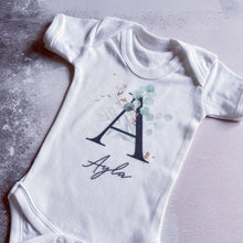 Load image into Gallery viewer, Personalised Eucalyptus babygrow / Sleepsuit