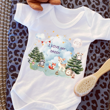Load image into Gallery viewer, Personalised Baby Sleepsuit Baby Vest, I Love My Mummy Daddy Auntie, Woodland Animal Design, Baby Shower Gift
