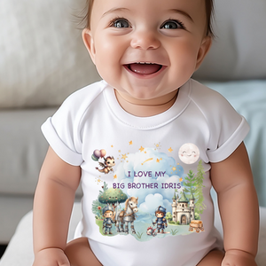 Personalised Baby Sleepsuit Baby Vest, I Love My Mummy Daddy Auntie, Knights and Dragons Design, Baby Shower Gift, Custom Fairytale Baby Outfit