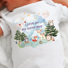 Load image into Gallery viewer, Personalised Baby Sleepsuit Baby Vest, I Love My Mummy Daddy Auntie, Woodland Animal Design, Baby Shower Gift
