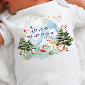 Personalised Baby Sleepsuit Baby Vest, I Love My Mummy Daddy Auntie, Woodland Animal Design, Baby Shower Gift
