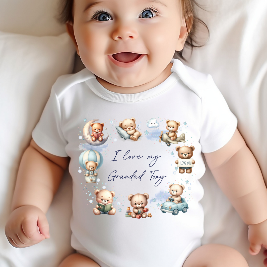 Personalised Baby Sleepsuit Baby Vest, I Love My Mummy Daddy Auntie, Teddy Bear Design, Baby Shower Gift, Custom Teddy Baby Outfit