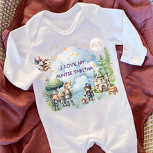 Load image into Gallery viewer, Personalised Baby Sleepsuit Baby Vest, I Love My Mummy Daddy Auntie, Knights and Dragons Design, Baby Shower Gift, Custom Fairytale Baby Outfit
