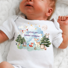Load image into Gallery viewer, Personalised Baby Sleepsuit Baby Vest, I Love My Mummy Daddy Auntie, Woodland Animal Design, Baby Shower Gift
