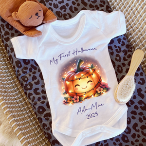 Personalised First Halloween Baby Vest My first Halloween Babygrow Pumpkin Baby's First Halloween Trick or Treat 1st Halloween Personalised Romper (Copy)