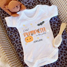 Load image into Gallery viewer, Personalised First Halloween Baby Vest My first Halloween Babygrow Pumpkin Baby&#39;s First Halloween Trick or Treat 1st Halloween Personalised Romper
