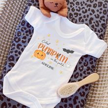 Load image into Gallery viewer, Personalised First Halloween Baby Vest My first Halloween Babygrow Pumpkin Baby&#39;s First Halloween Trick or Treat 1st Halloween Personalised Romper
