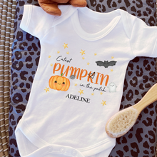 Load image into Gallery viewer, Personalised First Halloween Baby Vest My first Halloween Babygrow Pumpkin Baby&#39;s First Halloween Trick or Treat 1st Halloween Personalised Romper
