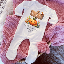 Load image into Gallery viewer, Personalised First Halloween Baby Vest My first Halloween Babygrow Pumpkin Baby&#39;s First Halloween Trick or Treat 1st Halloween Personalised Romper
