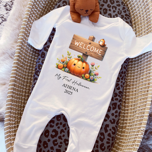 Personalised First Halloween Baby Vest My first Halloween Babygrow Pumpkin Baby's First Halloween Trick or Treat 1st Halloween Personalised Romper