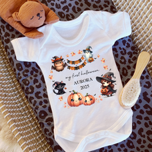 Load image into Gallery viewer, Personalised First Halloween Baby Vest My first Halloween Babygrow Pumpkin Baby&#39;s First Halloween Trick or Treat 1st Halloween Personalised Romper
