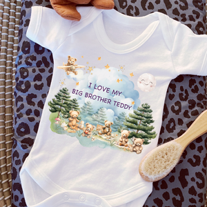 Personalised Baby Sleepsuit Baby Vest, I Love My Mummy Daddy Auntie, Teddy Bear Design, Baby Shower Gift, Custom Teddy Baby Outfit