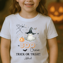Load image into Gallery viewer, Personalised Halloween T-Shirt, Pumpkin Patch Tee, Custom Trick or Treat Tee, Spooky Tee, Too Cute to Spook, Boo Bag Gift, Girls Halloween Tee
