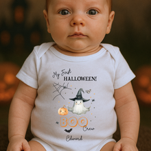 Load image into Gallery viewer, Personalised First Halloween Baby Vest My first Halloween Babygrow Pumpkin Baby&#39;s First Halloween Trick or Treat 1st Halloween Personalised Romper (Copy)
