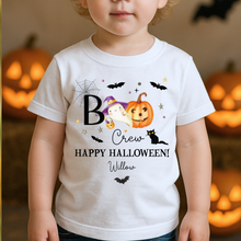 Load image into Gallery viewer, Personalised Halloween T-Shirt, Pumpkin Patch Tee, Custom Trick or Treat Tee, Spooky Tee, Too Cute to Spook, Boo Bag Gift, Girls Halloween Tee
