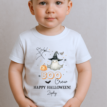 Load image into Gallery viewer, Personalised Halloween T-Shirt, Pumpkin Patch Tee, Custom Trick or Treat Tee, Spooky Tee, Too Cute to Spook, Boo Bag Gift, Girls Halloween Tee
