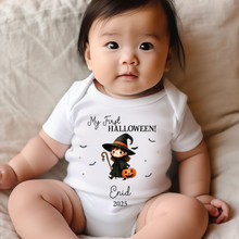 Load image into Gallery viewer, Personalised First Halloween Baby Vest My first Halloween Babygrow Pumpkin Baby&#39;s First Halloween Trick or Treat 1st Halloween Personalised Romper
