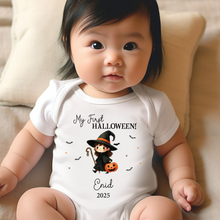 Load image into Gallery viewer, Personalised First Halloween Baby Vest My first Halloween Babygrow Pumpkin Baby&#39;s First Halloween Trick or Treat 1st Halloween Personalised Romper
