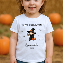Load image into Gallery viewer, Personalised Halloween T-Shirt, Pumpkin Patch Tee, Custom Trick or Treat Tee, Spooky Tee, Too Cute to Spook, Boo Bag Gift, Girls Halloween Tee
