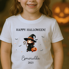 Load image into Gallery viewer, Personalised Halloween T-Shirt, Pumpkin Patch Tee, Custom Trick or Treat Tee, Spooky Tee, Too Cute to Spook, Boo Bag Gift, Girls Halloween Tee
