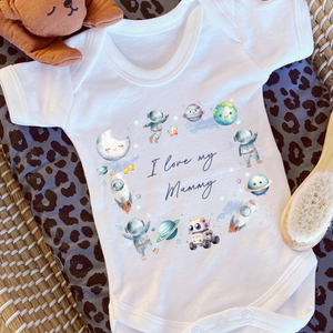 Personalised Baby Sleepsuit Baby Vest, I Love My Mummy Daddy Auntie, Space Astronaut Design, Baby Shower Gift, Custom Space Baby Outfit