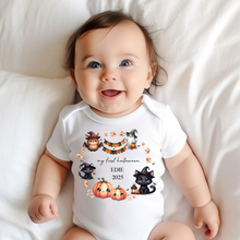 Load image into Gallery viewer, Personalised First Halloween Baby Vest My first Halloween Babygrow Pumpkin Baby&#39;s First Halloween Trick or Treat 1st Halloween Personalised Romper
