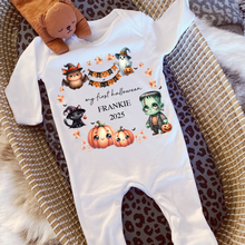Load image into Gallery viewer, Personalised First Halloween Baby Vest My first Halloween Babygrow Pumpkin Baby&#39;s First Halloween Trick or Treat 1st Halloween Personalised Romper
