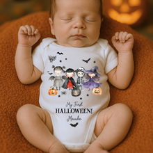 Load image into Gallery viewer, Personalised First Halloween Baby Vest My first Halloween Babygrow Pumpkin Baby&#39;s First Halloween Trick or Treat 1st Halloween Personalised Romper
