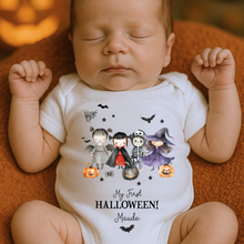 Load image into Gallery viewer, Personalised First Halloween Baby Vest My first Halloween Babygrow Pumpkin Baby&#39;s First Halloween Trick or Treat 1st Halloween Personalised Romper
