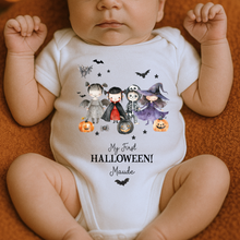 Load image into Gallery viewer, Personalised First Halloween Baby Vest My first Halloween Babygrow Pumpkin Baby&#39;s First Halloween Trick or Treat 1st Halloween Personalised Romper
