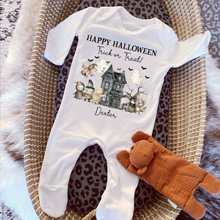 Load image into Gallery viewer, Personalised First Halloween Baby Vest My first Halloween Babygrow Pumpkin Baby&#39;s First Halloween Trick or Treat 1st Halloween Personalised Romper
