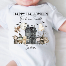 Load image into Gallery viewer, Personalised First Halloween Baby Vest My first Halloween Babygrow Pumpkin Baby&#39;s First Halloween Trick or Treat 1st Halloween Personalised Romper

