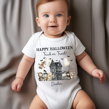 Load image into Gallery viewer, Personalised First Halloween Baby Vest My first Halloween Babygrow Pumpkin Baby&#39;s First Halloween Trick or Treat 1st Halloween Personalised Romper
