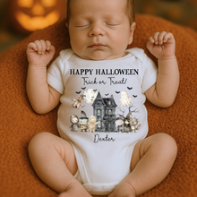 Load image into Gallery viewer, Personalised First Halloween Baby Vest My first Halloween Babygrow Pumpkin Baby&#39;s First Halloween Trick or Treat 1st Halloween Personalised Romper
