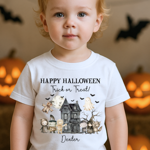 Personalised Halloween T-Shirt, Pumpkin Patch Tee, Custom Trick or Treat Tee, Spooky Tee, Too Cute to Spook, Boo Bag Gift, Girls Halloween Tee