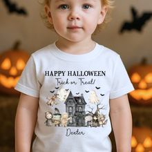 Load image into Gallery viewer, Personalised Halloween T-Shirt, Pumpkin Patch Tee, Custom Trick or Treat Tee, Spooky Tee, Too Cute to Spook, Boo Bag Gift, Girls Halloween Tee
