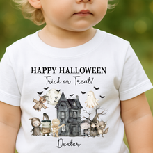 Load image into Gallery viewer, Personalised Halloween T-Shirt, Pumpkin Patch Tee, Custom Trick or Treat Tee, Spooky Tee, Too Cute to Spook, Boo Bag Gift, Girls Halloween Tee

