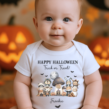 Load image into Gallery viewer, Personalised First Halloween Baby Vest My first Halloween Babygrow Pumpkin Baby&#39;s First Halloween Trick or Treat 1st Halloween Personalised Romper
