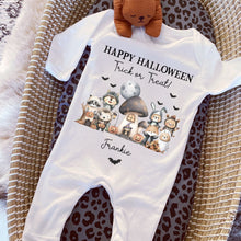 Load image into Gallery viewer, Personalised First Halloween Baby Vest My first Halloween Babygrow Pumpkin Baby&#39;s First Halloween Trick or Treat 1st Halloween Personalised Romper
