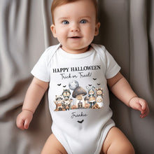 Load image into Gallery viewer, Personalised First Halloween Baby Vest My first Halloween Babygrow Pumpkin Baby&#39;s First Halloween Trick or Treat 1st Halloween Personalised Romper
