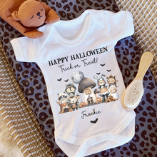 Load image into Gallery viewer, Personalised First Halloween Baby Vest My first Halloween Babygrow Pumpkin Baby&#39;s First Halloween Trick or Treat 1st Halloween Personalised Romper
