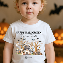 Load image into Gallery viewer, Personalised Halloween T-Shirt, Pumpkin Patch Tee, Custom Trick or Treat Tee, Spooky Tee, Too Cute to Spook, Boo Bag Gift, Girls Halloween T Shirt
